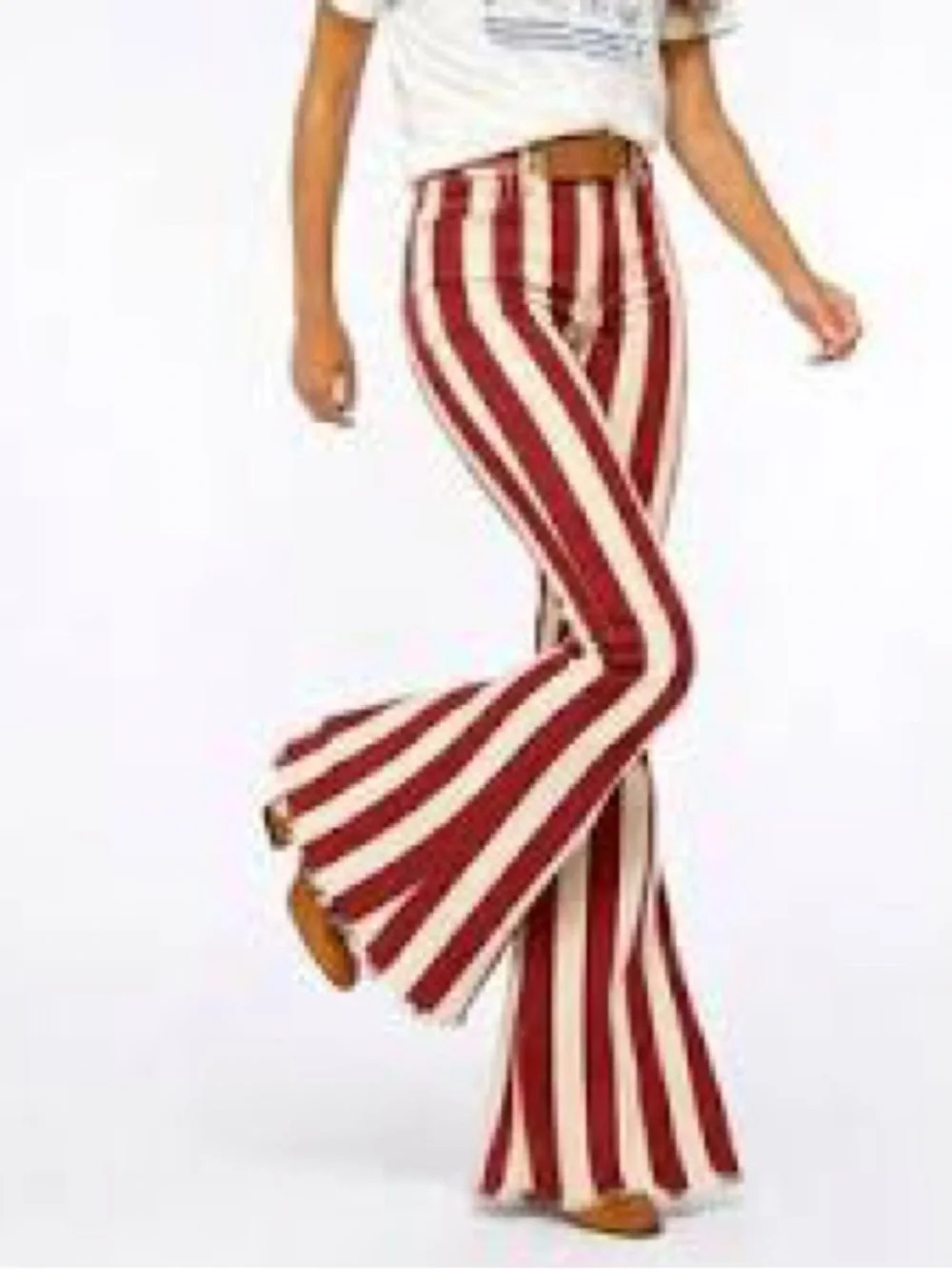Show Me Your Mumu Berkeley Bell Flare Jeans Size 25 Vintage Red Cream Rodeo Vibe